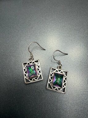 Vintage 925 Sterling Silver  Mystic Topaz Pierced Earrings